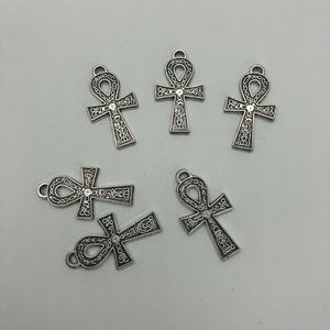 6 Pcs Antique Silver Egyptian Ankh Cross Charms